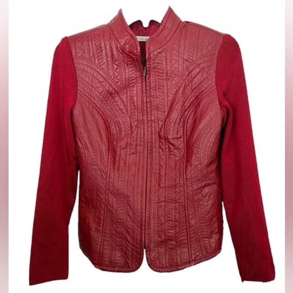 PETER NYGARD red Leather Front Jacket Sz. XL